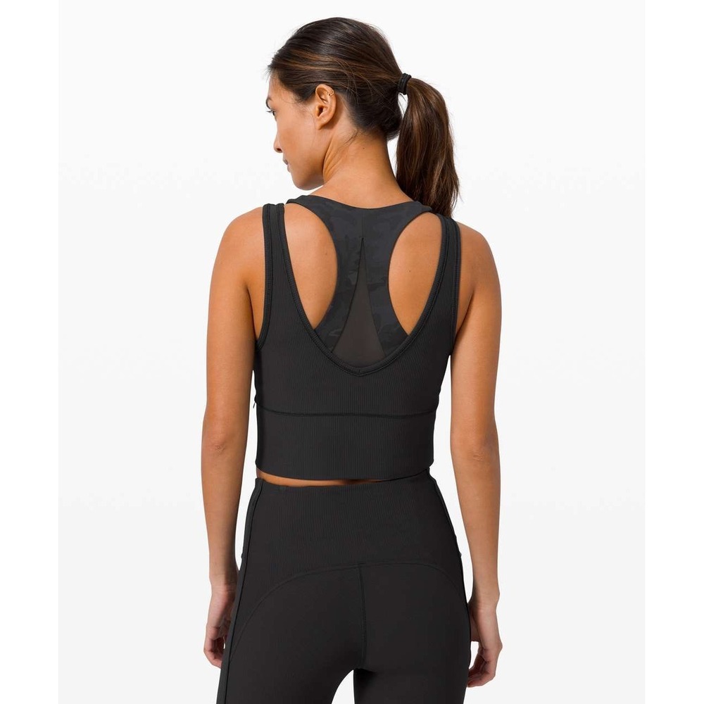 Lululemon Ebb to Street Racerback Crop Tank Top Black Ribbed Size 4